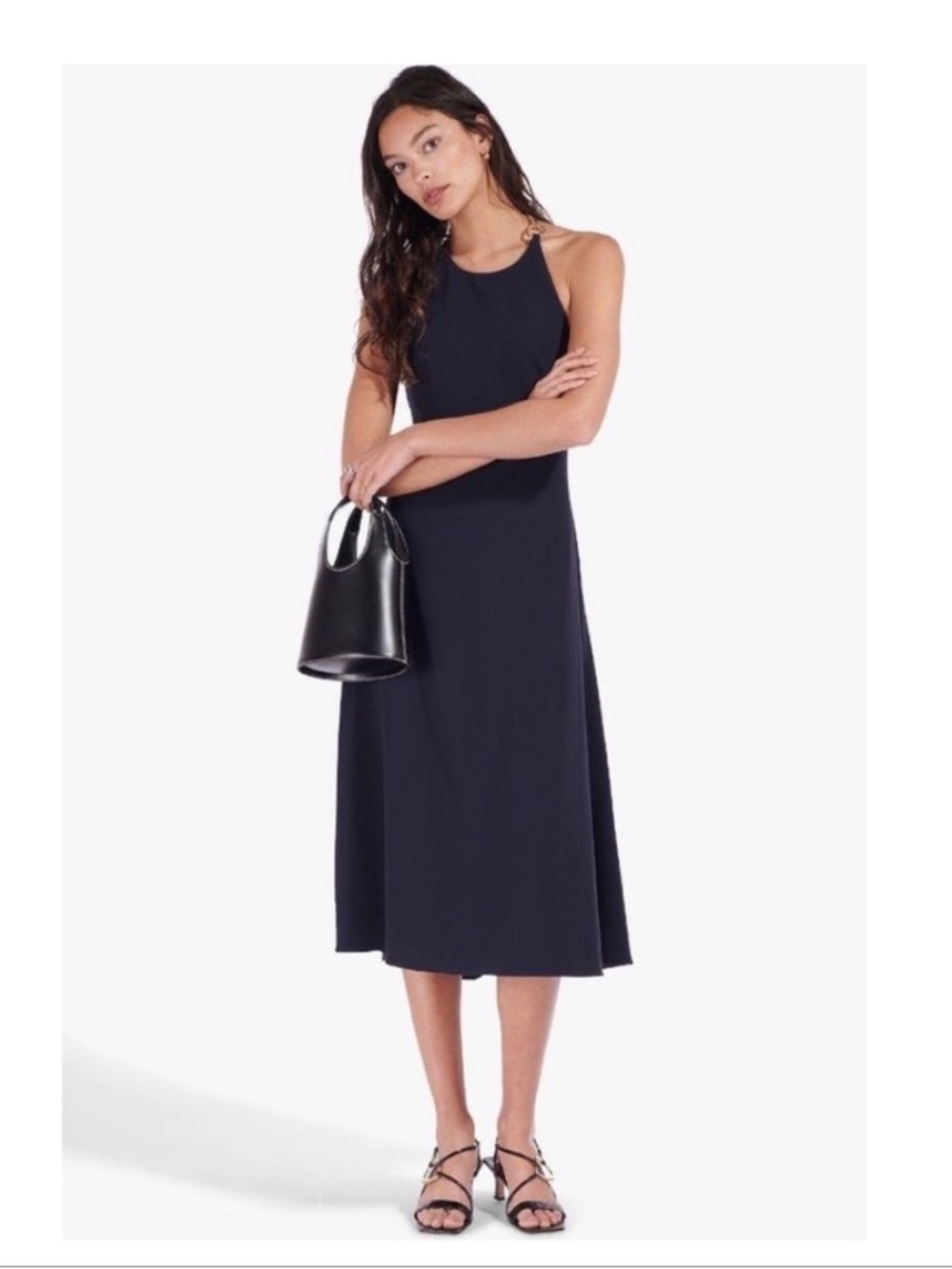 STAUD Moritz  Navy Halter Midi Dressr